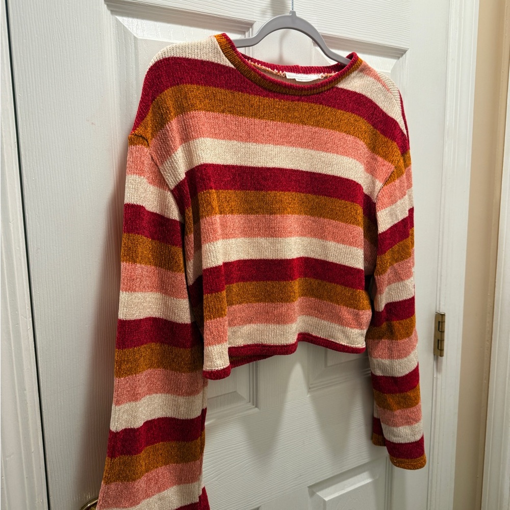 Urban Renewal Striped Crew Neck Sweater - Red, Pink, Orange, Cream